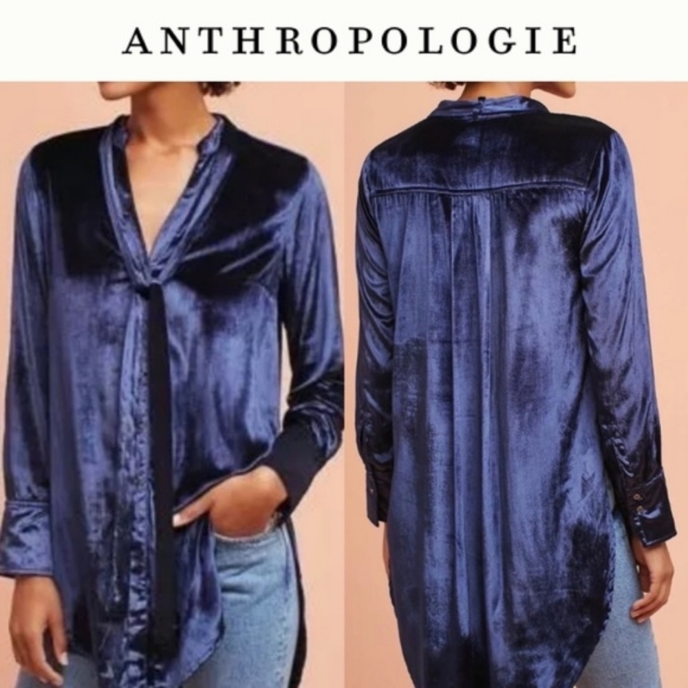 Anthropologie Mave Midnight Blue Velvet Tunic Top 8
